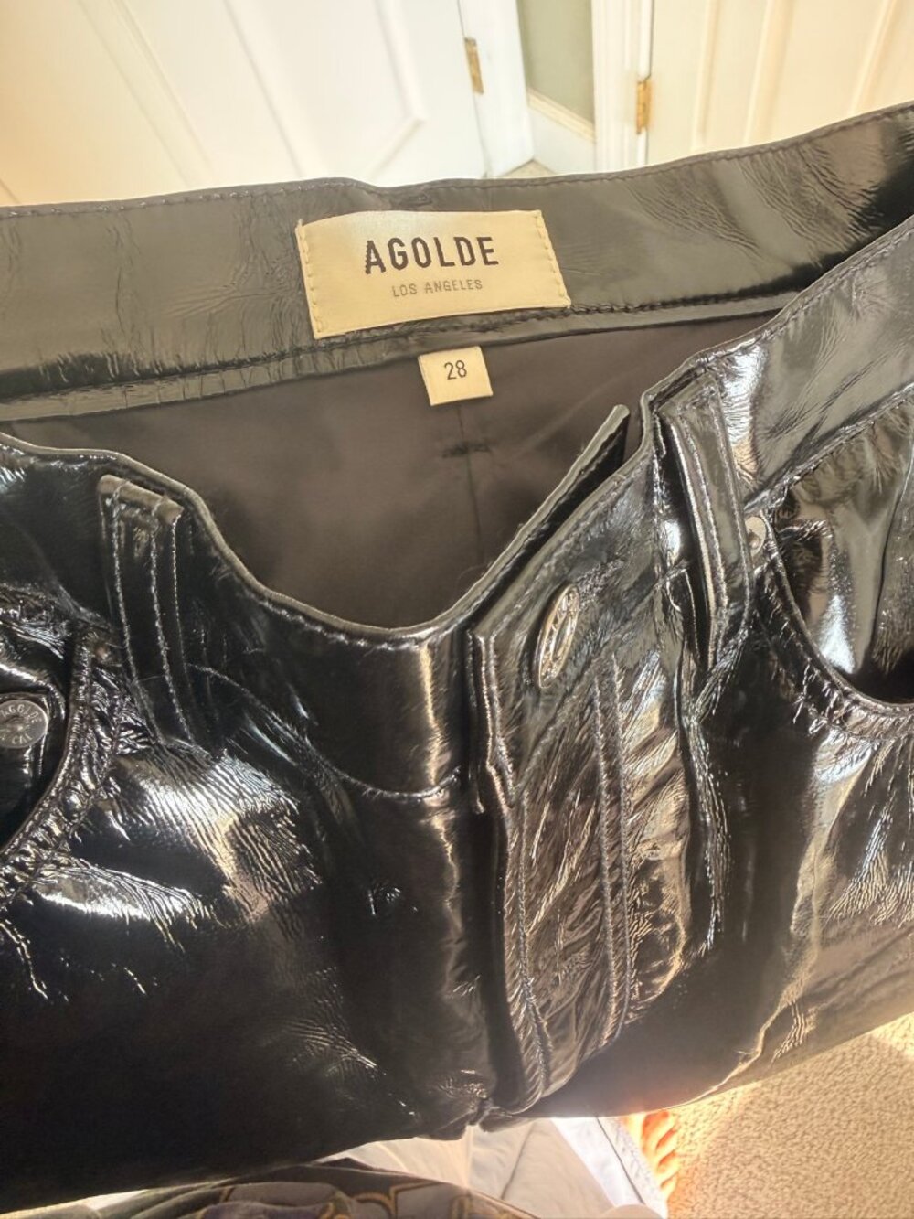AGOLDE Recycled Leather 90's Pinch Waist Pants Black Patent — Size 28